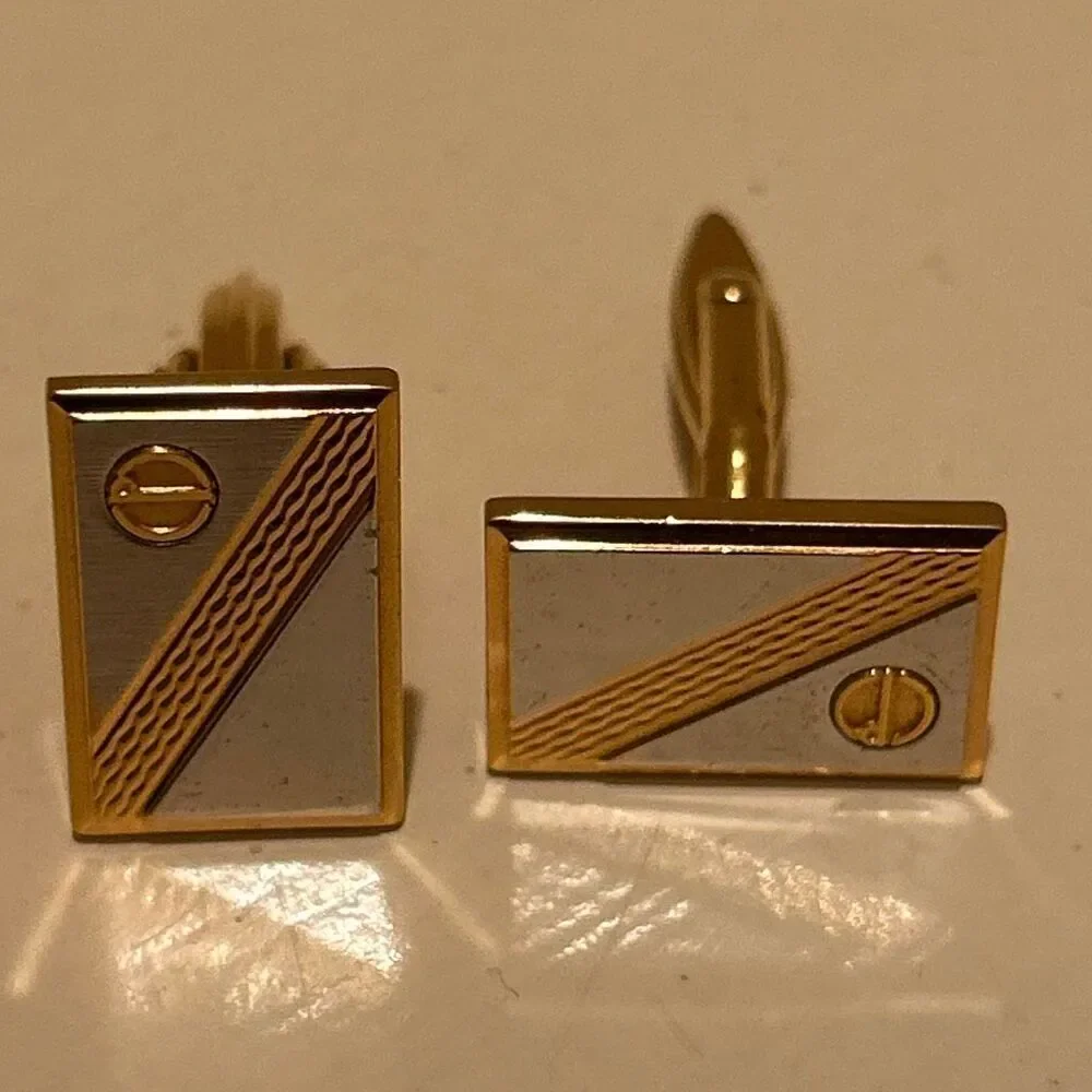 Dunhill Two Tone Rectangular Cuff Links Silver Gold Professional Sophisticated